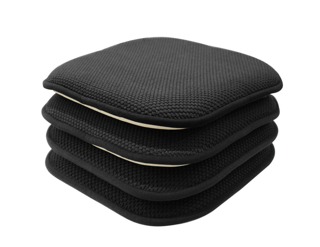 GoodGram Non Slip Chenille Premium Memory Foam Chair Cushions (4 Pack) - 16 in. W x 16 in. L, Black