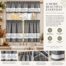 Kate Aurora Country Farmhouse Gingham Plaid Check Live~Laugh~Love 3 Pc Kitchen Curtain Set - 56 in. W x 24 in. L, Gray