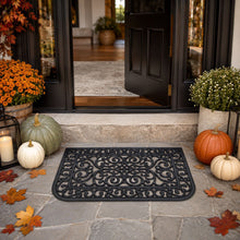 Kate Aurora Lattice 18 in. x 30 in. Tuscany Wrought Iron Designed Non Skid Rubber Outdoor Door Mat - Black