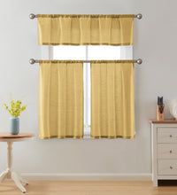 Kate Aurora Brandi Complete 3 Piece Rod Pocket Sheer Cafe Kitchen Curtain Tier & Valance Set - Gold