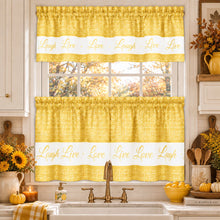 Kate Aurora Country Farmhouse Gingham Plaid Check Live~Laugh~Love 3 Pc Kitchen Curtain Set - 57 in. W x 24 in. L, Yellow