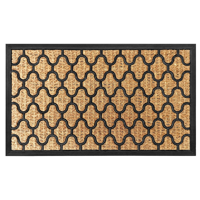 Kate Aurora Madison Chain Link Designed Coir Bristled Outdoor All Season Welcome Mat With Rubber Trim - 18"x30"