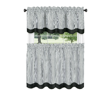 Kate Aurora Farmhouse Striped Rod Pocket Café Kitchen Curtain Tier & Valance Set - 58 in. W x 24 in. L, Black