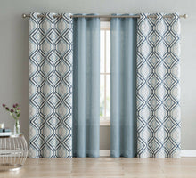 Kate Aurora Coordinating 4 Piece Geometric & Solid Grommet Top Window Curtain Set - 38 in. W x 96 in. L, Aqua