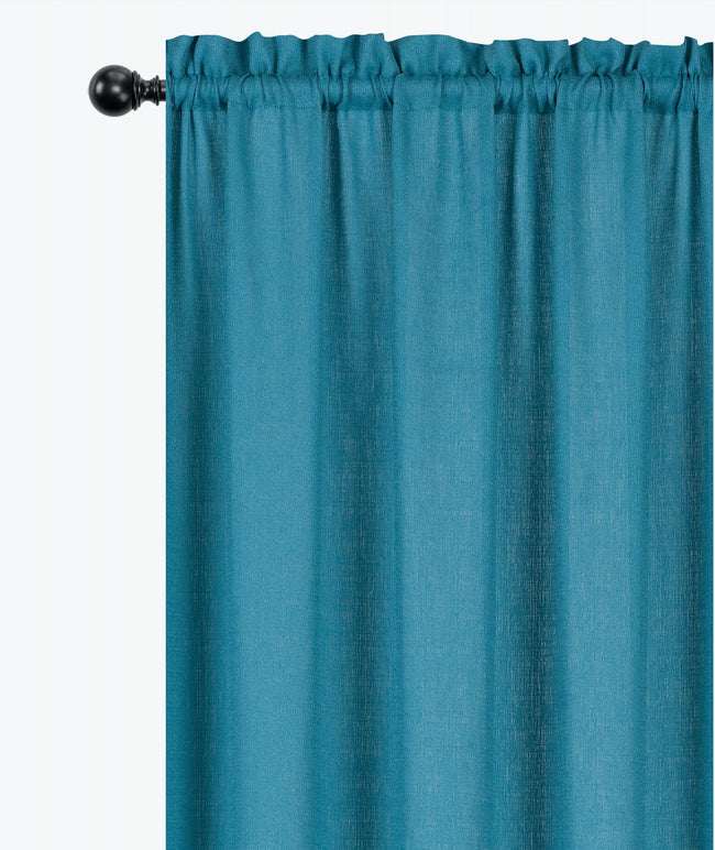 Kate Aurora Semi Sheer Flax Styled Turquoise Rod Pocket Single Window Curtain Panel - 52 in. W x 84 in. L