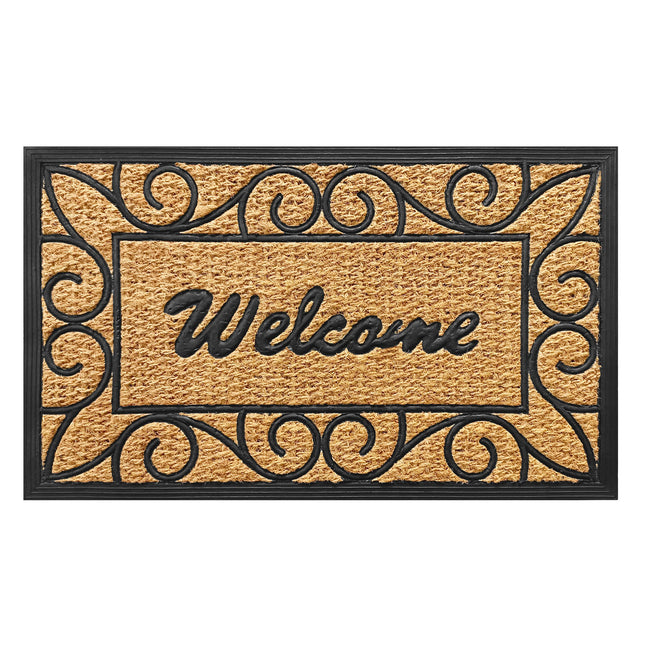Kate Aurora Birmingham Welcome Scroll Coir Bristled Outdoor All Season Welcome Mat With Rubber Trim - 18"x30"