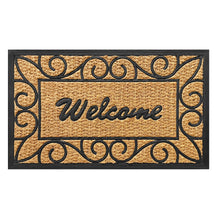 Kate Aurora Birmingham Welcome Scroll Coir Bristled Outdoor All Season Welcome Mat With Rubber Trim - 18"x30"