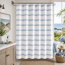 Kate Aurora Hotel Collection Spa Striped Waffle Fabric Shower Curtain - Blue