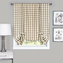 GoodGram Buffalo Check Plaid Gingham Tie Up Window Single Curtain Shade - 42 in. W x 63 in. L, Taupe