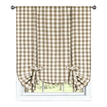 GoodGram Buffalo Check Plaid Gingham Tie Up Window Single Curtain Shade - 42 in. W x 63 in. L, Taupe