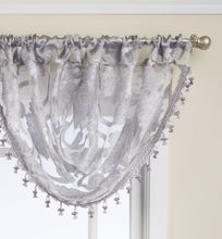 Kate Aurora Custom Scroll Sheer Voile Waterfall Window Curtain Valances - 57 in. W x 37 in. L, Silver