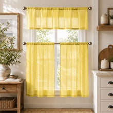 Kate Aurora Brandi Complete 3 Piece Rod Pocket Sheer Cafe Kitchen Curtain Tier & Valance Set - Yellow