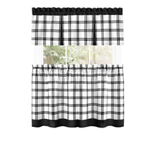 Kate Aurora Windowpane Plaid Country Farmhouse Kitchen Curtain Tier & Valance - 24 in. Long - Black