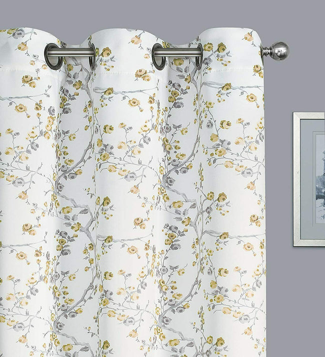 Kate Aurora 2 Pack Shabby Chic Grommet Top Floral Cherry Blossom Curtain Panels - 38 in. W x 84 in. L, Yellow/Gray