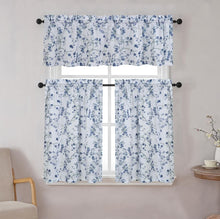 Kate Aurora Complete 3 Piece Rod Pocket Cherry Blossom Cafe Kitchen Curtain Tier & Valance Set - Blue
