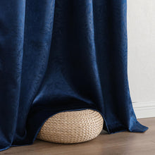Set of 2 Leeds Floral Leaves Embossed Light Filtering Grommet Top Window Curtain Panels - Kate Aurora - Navy