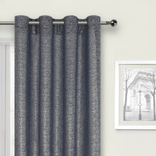 Kate Aurora Glam Chic Living 2 Pack Metallic Foil Sparkle Slub Sheer Grommet Top Curtain Panels - Navy