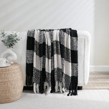 Kate Aurora Country Farmhouse Chic Ultra Soft Chenille Buffalo Check Plaid Throw Blanket - 50" x 60" - Black