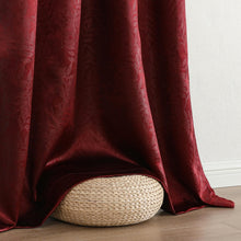 Set of 2 Leeds Floral Leaves Embossed Light Filtering Grommet Top Window Curtain Panels - Kate Aurora - Burgundy