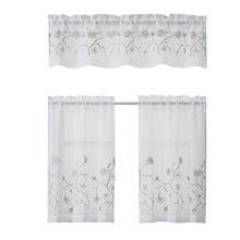 Kate Aurora Complete 3 Piece Embroidered Shabby Floral Roses Sheer Cafe Kitchen Curtain Tier & Valance Set - Aqua/Blue