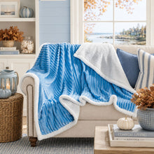 Kate Aurora Ultra Soft & Plush Cozy Corduroy Faux Shearling Accent Throw Blanket - 50 in x 60 in - Blue