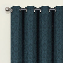 Kate Aurora Regency Collection Raised Jacquard Damask Grommet Top Curtains - 52 in. W x 84 in. L, Dark Teal/Navy