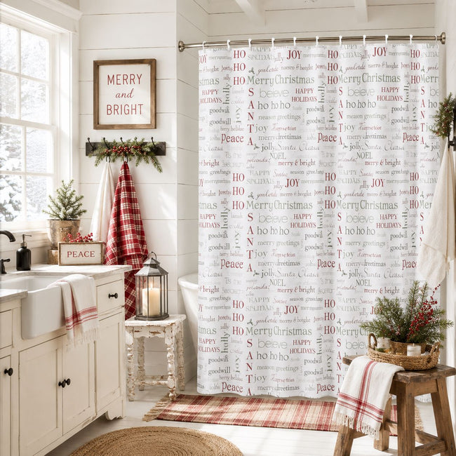 Kate Aurora Christmas Holiday Collage Shabby Chic Lightweight Fabric Shower Curtain