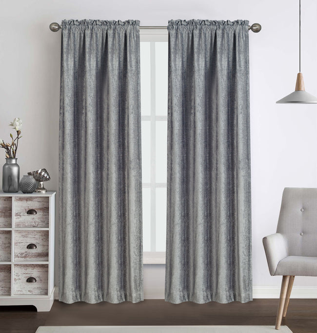 Kate Aurora 2 Piece Heavy Weight Light Filtering Rod Pocket Luxurious Royal Chenille Curtain Panels - Gray