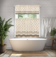 Kate Aurora Complete 3 Piece Boho Geometric Cafe Rod Pocket Sheer Kitchen Curtain Tier & Valance Set - 36 in. Long