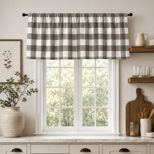 Kate Aurora Country Farmhouse Buffalo Check Plaid Window Valance - 58 in. Wide x 15 in. Long - Stone Grey