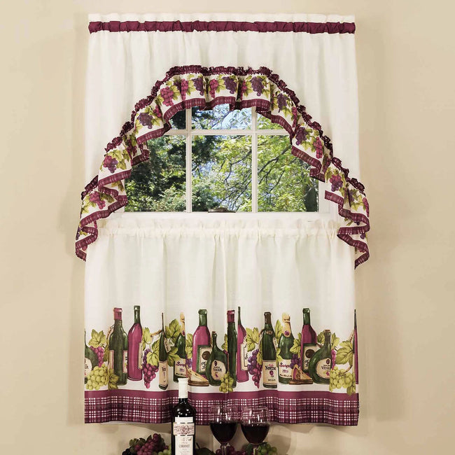 Kate Aurora Chardonnay Complete Kitchen Curtain Tier Pair and Valance Set - 58 in. W x 24 in. L