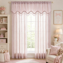 Kate Aurora Gina Complete 4 Piece Rose Pink Metallic Sheer Window Curtains & Beaded Valances Set