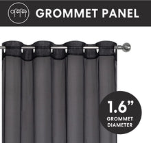 Kate Aurora 2 Piece Extra Long Grommet Top Sheer Voile Window Curtain Pair - 90 in. Long - Black
