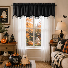 Kate Aurora Sheer Elegance 3 Piece Halloween Window Curtain & Crystal Beaded Valance Set - Black