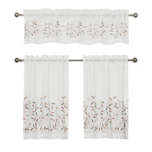 Kate Aurora Shabby Sheer Embroidered Complete 3 Piece Floral Rod Pocket Cafe Kitchen Curtain Tier & Valance Set - White