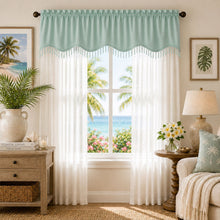 Kate Aurora Beach Sheer Elegance 3 Piece Window Curtain & Crystal Beaded Valance Set - Aqua