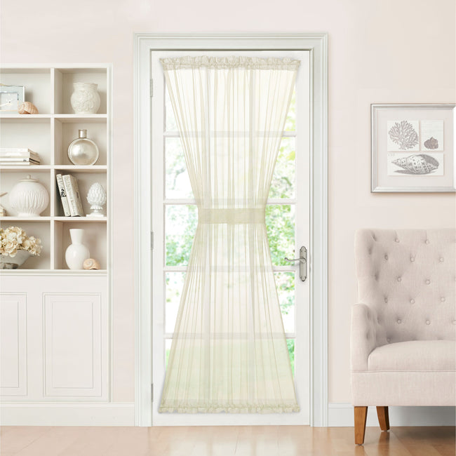 Kate Aurora Country Home Beige Sheer Voile Door Curtain Panel With Tieback - 72 in. Long