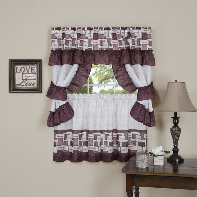 Kate Aurora Inspiration 5 Piece Cafe Cottage Kitchen Curtain Tier And Swag Valance Set - 24 in. Long