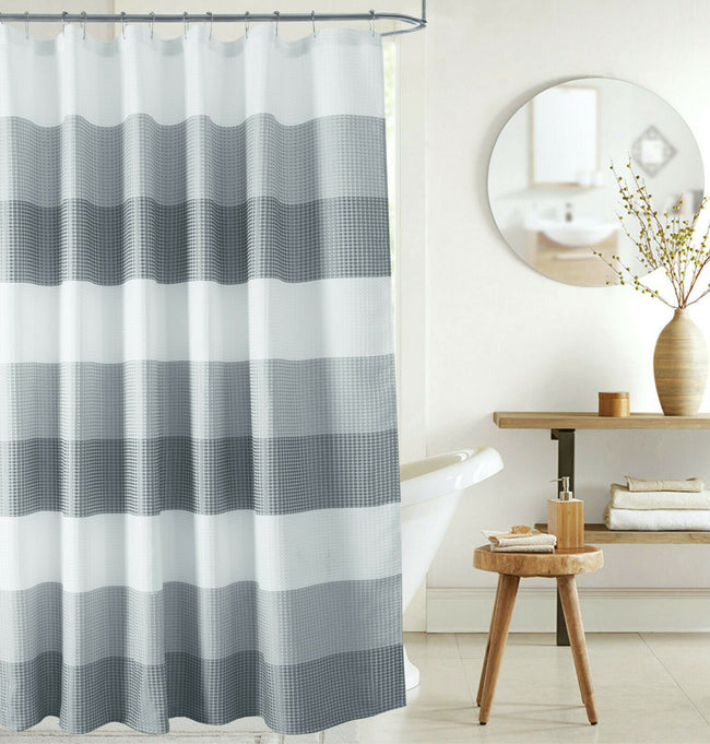 Kate Aurora Spa Accents Striped Waffle Fabric Shower Curtains - 72in. W x72in. L, Silver