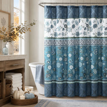 Kate Aurora Home Antonia Blue Floral Medallion 13 Piece Fabric Shower Curtain & Hooks Set