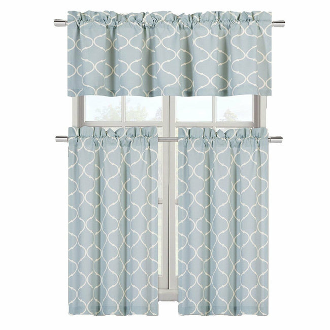 GoodGram Luxurious Turquoise Geometric Shabby 3 Piece Kitchen Curtain Tier & Valance Set