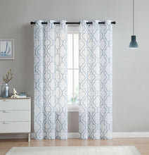 Kate Aurora 2 Piece Charlotte Clover Trellis Grommet Top Sheer Voile Window Curtain Panels - 38 in. W x 96 in. L, Blue