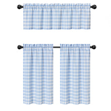 Kate Aurora Country Farmhouse Living Blue Plaid Gingham 3 Pc Kitchen Curtain Tier And Valance Set - 56 in. W x 36 in. L