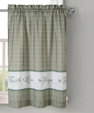 Kate Aurora Country Living Gingham Check Hope Faith Love 3 Pc Cafe Kitchen Curtain Set - 58 in. W x 14 in. L, Gray/Sage