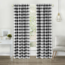 Kate Aurora Modern Country Farmhouse 3 Piece Buffalo Check Plaid Window Curtains & Valance Set - 63 in - Black