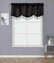 Kate Aurora Luxurious Solid Colored Rod Pocket Window Valance With Crystal Beaded Trim - Black
