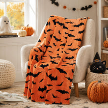 Kate Aurora Halloween Spooky Bats Pumpkin Orange & Black Ultra Soft & Plush Oversized Accent Throw Blanket - 50 in. W x 70 in