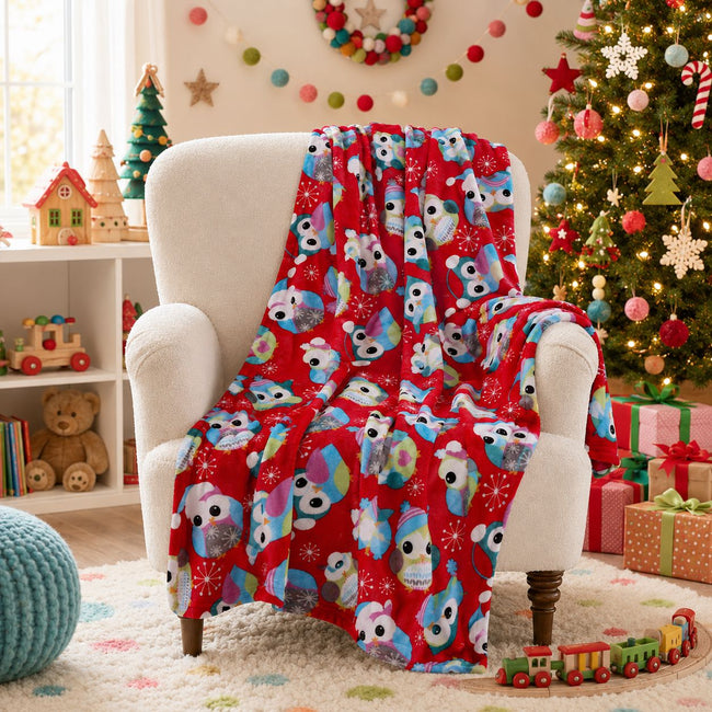 Kate Aurora Christmas Owls Ultra Soft & Plush Luxurious Accent Throw Blanket - 50 in. W x 60 in. L