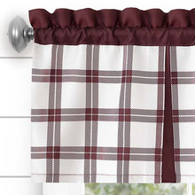 Kate Aurora Windowpane Plaid Country Farmhouse Kitchen Curtain Tier & Valance - 24 in. Long - Burgundy