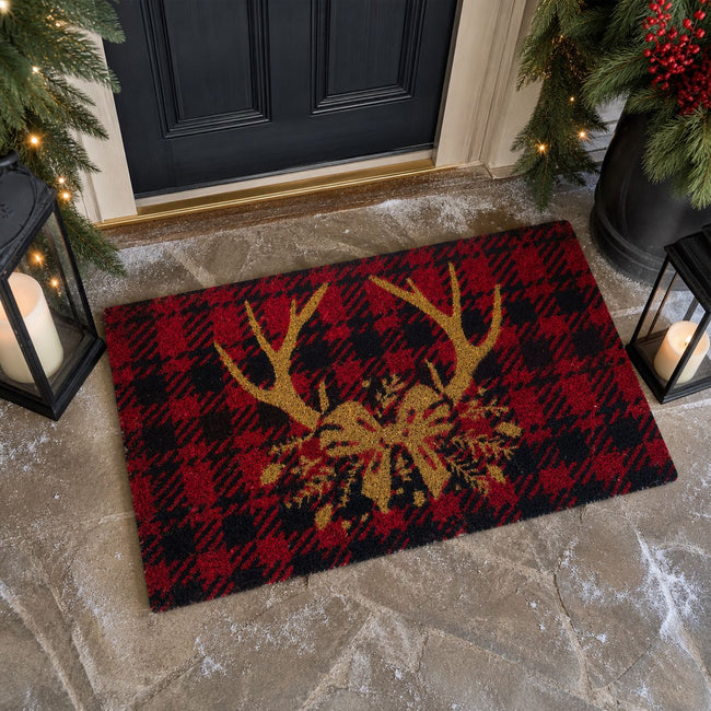 Kate Aurora Christmas Reindeer Bristled Outdoor Welcome Mat - 18"x30"